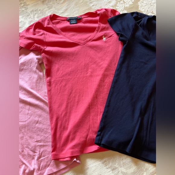 Ralph Lauren Wmen’s Cotton V-Neck Short Sleeve Tee’s pink & navy - Picture 4 of 9